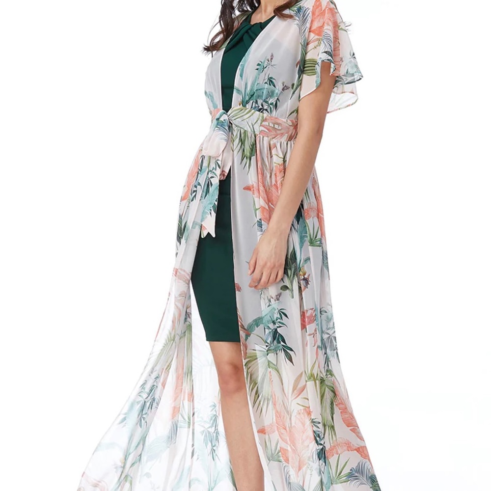 Palm Print Maxi Kimono